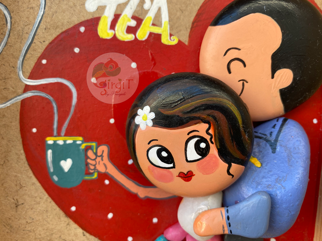 Tea cup Couples - 3D pebble frame