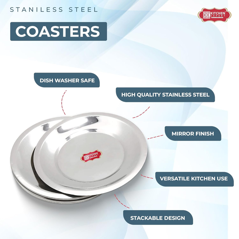  Kitchen Expert - Stainless Steel Glass Lid Set | Small Lid Covers | Cup Mugs Lids Set of 6 (10 CM)