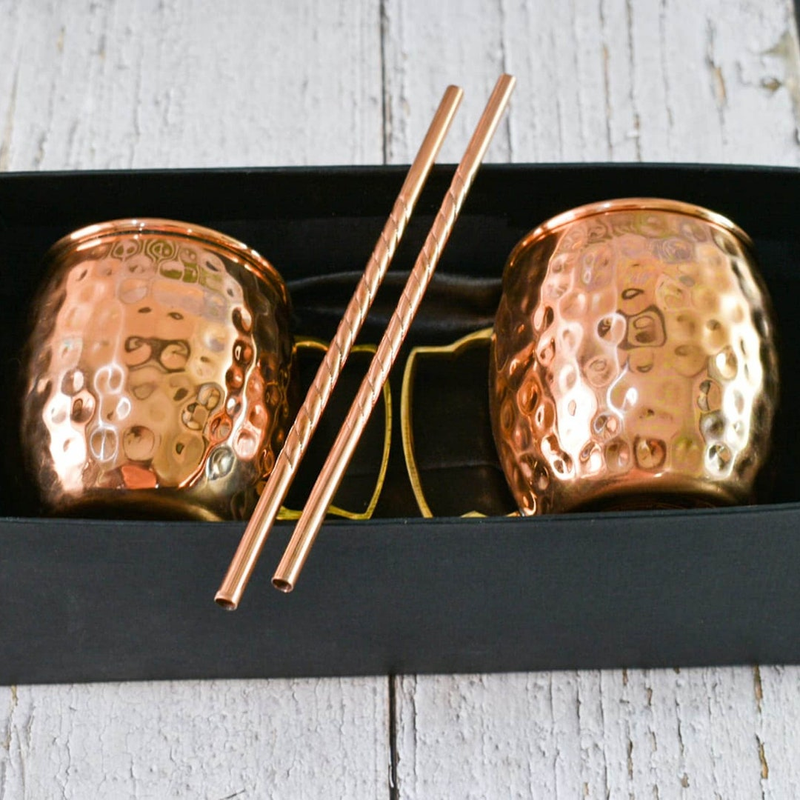 Copper Traditional Mugs -Set of 2 with beautiful straws